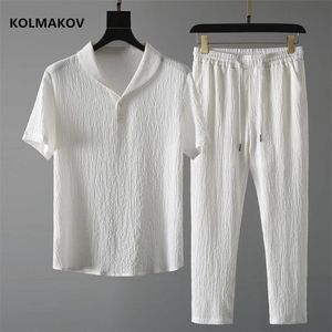 Gömlek Pantolon Yaz Men Moda Klasik Gömlek İş İş Gündelik Gömlek Bir Kıyafet Boyutu M 4XL 220708