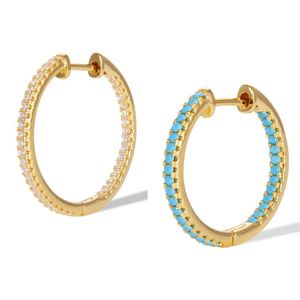 Hoop & Huggie 22mm Colorful Cz Earring Gold Filled White Blue Green Red Turquoises Classic Fit Diy Charm EarringsHoop