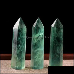 Konst och hantverk Arts Gifts Home Garden Natural Rough Stone Ornaments Green Fluorite Mineral Healing Wands Reiki Hexagonal Ability Quartz