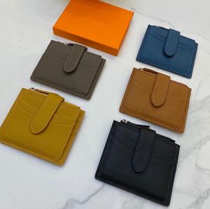 Klassisk lyx full cowhide coin purses Solid Color Credit Card Bag Fashion Retro unisex Designer Men Women Leather Plånbokskort Pack Change Purse