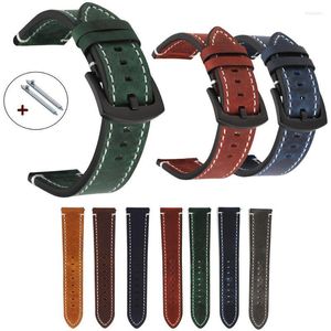 Assista Bands Wine Red Universal Watch Bands Strapa de couro genuíno 18mm 19mm 20mm 21mm 22mm 24mm 24mm Retro Cowhide Bracelet Belt Hele22