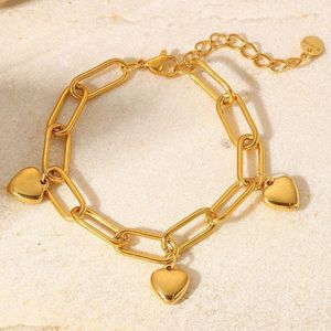 Catena a maglie Uworld Trendy Simple Bracciale in acciaio inossidabile placcato oro 18k Gioielli Bracciale con ciondolo a tre cuori con croce per le donneLink Lars22