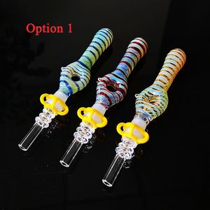 Narghilè in vetro inebriante da 10 mm Kit NC collettore Nector con accessori per fumatori Punte al quarzo Dab Straw Oil Rigs Tubi per fumatori Colori casuali