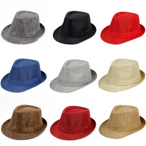 Cappello Jazz Cappello panamense Top Cappelli Cotone Lino Cappello da sole britannico per uomo Donna Estate Trilby Cappellini Fedora Panama Beach Street Cap Stingy Brim Decorativo 39 colori B7939