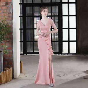 2022 Nya rosa röda sjöjungfru aftonklänningar prom klänning brud vestidos de promocion brudtären ceremoni T220805