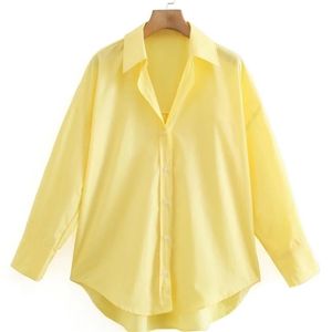 Summer Women Turndown Collar Yellow Loose Blue Kvinnlig långärmad skjorta Casual Lady Tops Blusas S8868 220623