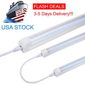 8Ft LED Tube Light Shop Lights Fixture 6500K Super Bright White Clear Cover High Output Double Row V Shape 270 Degree Lighting for Garage Warehouse Workshop