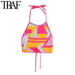 TRAF Women Sexy Fashion с обвязанным жаккардовым вязаным майком -вершинами винтажные шейки.