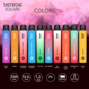 JC TasteFog Square 3500PUFFs Disponível E Cigarro Vape Pen Mesh Coil 10ml pré-preenchido 0/2/5% POD 650mAh CARTRIGE DE BATERIA RECHARGELE