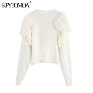 Vintage Sweet Short Style Ruffles Knitted Sweater Women Fashion O Neck Long Sleeve Female Elegant Pullovers Chic Tops 201203