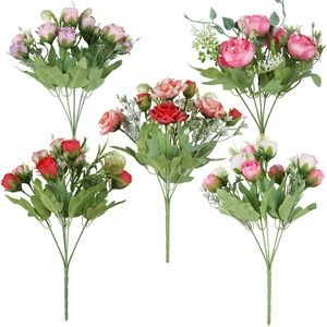 5 tenedores Flores artificiales Bouquet Bride Bridal Bridal Suve de seda Té de rosa Brote Flores de la boda Decoración del hogar romántico