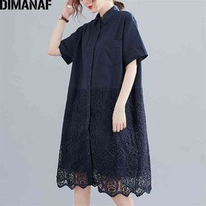 Dimanaf Summer Bouse Shirts Mulheres Cloths Lace Floral Spliced ​​Solid Solid Lady Tops Tunic Casual Cardigan de manga curta solta 210326