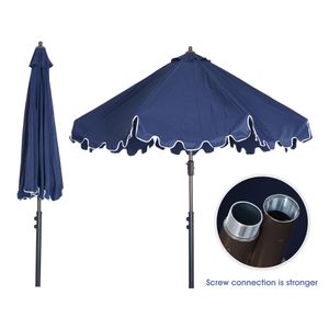 Ingrosso Ombrello del patio esterno ombrellone a 9 piedi ombrello da tavolo 8 robuste con inclinazione del pulsante e manovella, blu navy con lembo [Base ombrello non è inclusa]