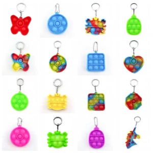 DHL ship Simple Push Bubble Keychain Kids Novel Fidget keychains Toys Key Holder Rings Bag Pendants Decompression Rubber Toy sxa30