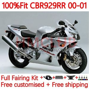 Injektionsmögelkropp för Honda CBR900 CBR929 CBR 929RR 900RR 900 929 RR CC 00 01 BODYWORK 117NO.34 900CC 929CC CBR929RR 00-01 CBR900RR 2000 2001 OEM FAIRING GLOSS SILVER