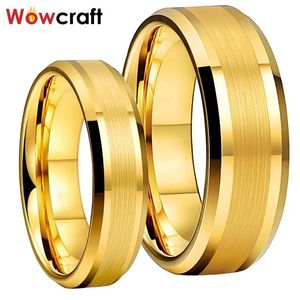 6mm mm Mens Womens Gold Tungsten Carbide Wedding Band Rings Beveled Edges Polided Matted Finish Comfort Fit Personal Custioumize319p