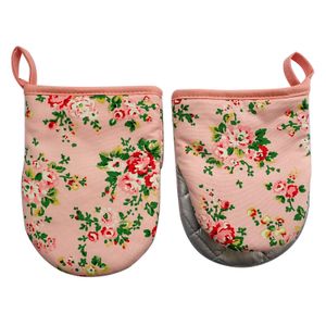 Mini ugnsmittor 2 pack 14 x 19 cm - hantera heta kök föremål säkert - silver nsulerade fickor rosa blomma