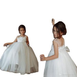 Vestidos de menina Lace branca Flower Girl Vestido fofo APLICAÇÃO APRENCIA PRINCESSO PRINCESS VODADE DE FESTO FORME DRESSGRILL DRESSGRIL