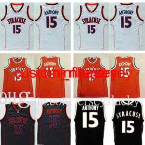 15カメラanthonyジャージ大学NCAAの男性シラキュースオレンジバスケットボールジャージ刺繍ブラックホワイトS-XXL