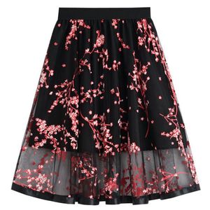 Röcke Neophil 2022 Sommer Frauen Floral Bedruckte Tüll Midi Mesh Plissee Hohe Taille Dame Mode Flare Tutu Ballkleid Saias s0609Skirts