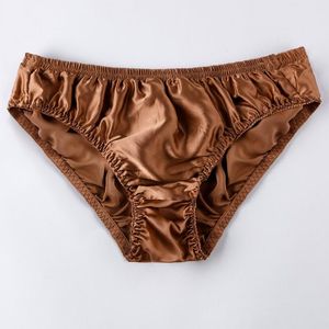 Underbyxor män trosor solida färg trosor 100%silke sexiga shorts andas underkläder bekväm triangel underkläder underlag