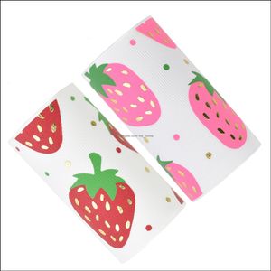 Band Nähen Stoff Werkzeuge Baby Kinder Mutterschaft 50 Yards 75 Mm Goldfolie Stberry Beeren Grosgrain Obst Serie Für DIY Zubehör Willkommen