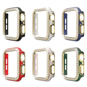 For Apple Watch Diamond Bezel Double Studded Diamonds Case Iwatch 41mm 40mm 38mm 44mm 42mm 45mm Hollow Out PC Protective Watch Cover Series 7 6 5 4 3