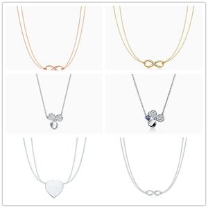 Design 925 Sterling Silver Luxury Necklace Double Chain Ladies New Love Heart Pendant Fashion Temperament Accessories Clover Jewelry Ladies Men's Holiday Gifts