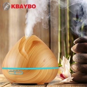 KBAYBO 400ml Air humidifier Aroma Essential Oil Diffuser Ultra Humidifier Wood Grain LED Light cool mist maker for Home Y200113