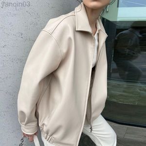 Unaiza Casual PU Leather Jacket For Women Fall White Zip Up Coat Female Windbreaker Oversized Jackets Fashion Outwear L220801