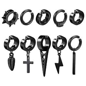 Clip-On-skruvar Back PCS/1 Set Hoop Earrings Men's rostfritt stål Fake Perforated Pendant Cross Feather Ear ClipSclip-On
