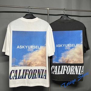 Sommarbomull Askyurself t-shirts Högkvalitativ vit mode casual man kvinnor o-halsk california himmel mönster bokstav