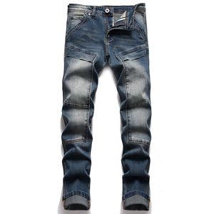 2022 Summer Punk Men's Patchwork Jeans Retro Hip Hop Slim Fit Denim Cotton Pants Fashion Urban Mid midje Casual byxor