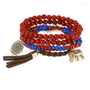 Fios de miçangas 4pcs/conjunto de pulseiras artesanais Bohemian Vintage Buda estátua elefante Tassel Charm Mulheres Multi-camadas Mulheres Fawn22