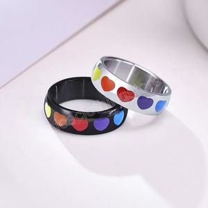 Pierścienie klastra moda Rainbow Love Heart Pierścień dla kobiet biżuteria ślubna ze stali nierdzewnej