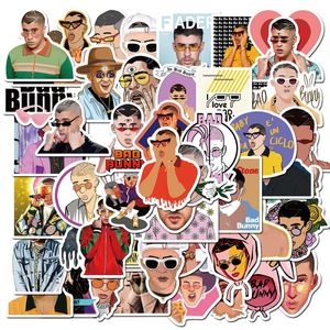 50 pçs Hot Puerto Rican Singer Bad Bunny Adesivos PVC para Papelaria Decalque Motocicleta Skate Laptop Guitarra Bicicleta Adesivo Legal