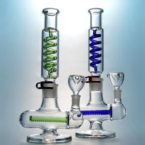 Agarrónos retos da articulação feminina de 14 mm com bobina congelável em linha feminina, construção de um cachimbo de água de vidro azul verde de bonguinha invertida T Bubbler Dab Oil Rig Ill06-07 do mar