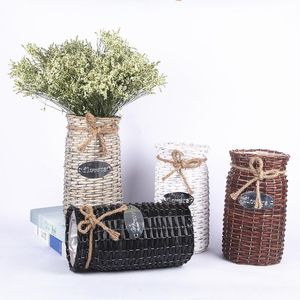 Вазы плетеная плетеная корзина для хранения висит домашний сад настенный декор контейнер цветочные растения соломенная горшка ваза пакет высокий пол вазевазы