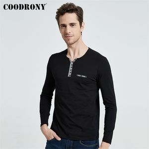 Coodrony algodão camiseta dos homens primavera outono de manga longa tshirt homens henry colar camise