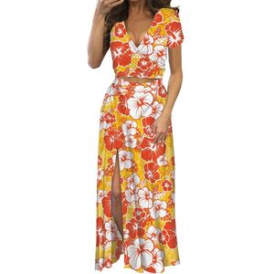 Work Dresses Customize On Demand V Neck Casual Split Side Sublimation Print Bohemian Boho Hawaiian Monster Leaves Suit DressWork