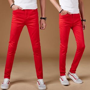 Skinny Jeans men spring autumn fashion street thin pencil pants stretch feet pants Korean casual red teenagers trouser 201111