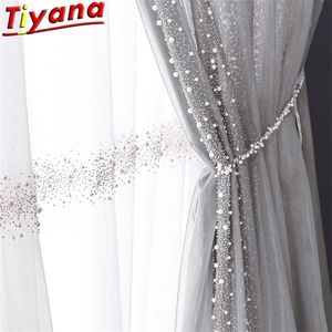 Meteor Pearl Embroidered Tulle Curtain for Living Room Light Luxury Beads White/Grey Sheer Volie Balcony ZH452 #VT 220511