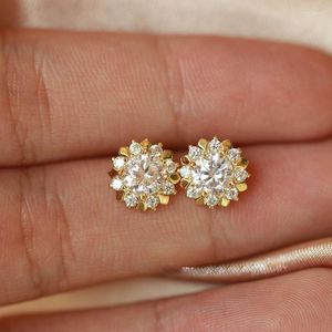 Stud 14k Gold Flower Lab Diamond Earring Real 925 Sterling Silver Jewelry Engagement Wedding Earrings for Women Party Gift Moni222