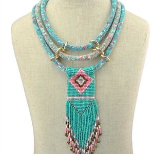 Indian Boho Multi Layered Bib Collar Necklace Handmade Resin Beaded Long Tassel Flower Statement Necklaces Women African Jewelry Y2476