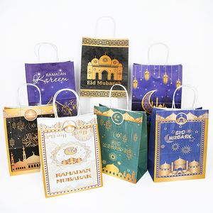 Sacchetti regalo in carta kraft Eid Mubarak Scatola per imballaggio di caramelle per biscotti per feste islamiche musulmane