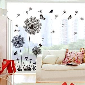 Black Dandelion Wall Sticker farfalle sul muro Soggiorno Decorazione della finestra della camera da letto Murale Decalcomanie per la casa Adesivi per la casa 220727