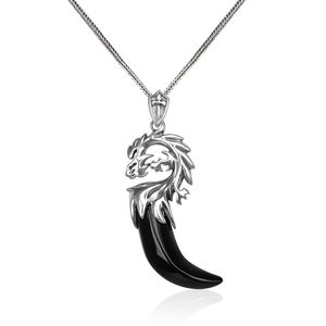 Necklace for Men Dragon Claws Wolf Tooth Shape Black Agate Pendants 925 Silver Necklaces