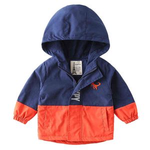 Ny Autumn Boys Jacket Cartoon Dinosaur Splicing Hooded Plus Velvet Keep Warm Sweatshirt Jacket For Kids Children Birthday Present J220718