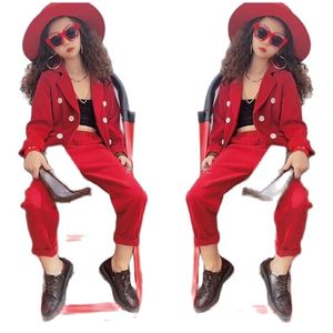 Girls Formal Suit Blazer Jacket Pants 2pcs Dress Kids Wedding Party Clothing Set Teenager Girls School Performance Suit 220813