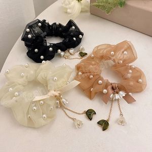 Pearl Bell Flower Hairband Bluebell Flower Fringed Rubber Ponytail Holder Women Hair Accessories